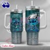 NFL Philadelphia Eagles Stitch Glitter Custom Stanley Quencher 40oz Stainless Steel Tumbler With Handle