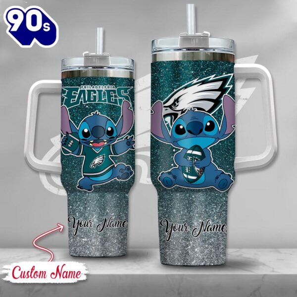 NFL Philadelphia Eagles Stitch Glitter Custom Stanley Quencher 40oz Stainless Steel Tumbler With Handle