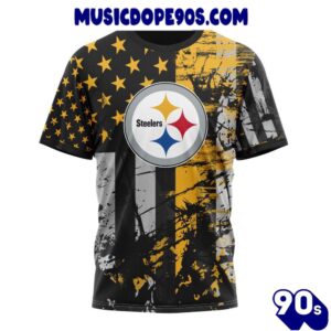 NFL Pittsburgh Steelers Custom Name Number Classic Grunge American Flag T-Shirt