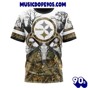 NFL Pittsburgh Steelers Custom Name Number Deer Skull And Forest T-Shirt