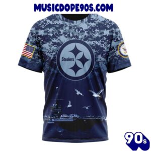 NFL Pittsburgh Steelers Custom Name Number Honor US Navy Veterans T-Shirt