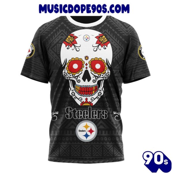 NFL Pittsburgh Steelers Custom Name Number Kits For Dia De Muertos T-Shirt