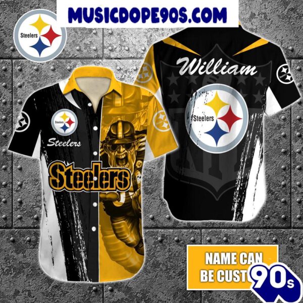 NFL Pittsburgh Steelers Custom Name Special Half Tone Mascot Hawaiian Shirt