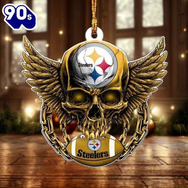 NFL Pittsburgh Steelers Football Skull Christmas Ornament Hanging Decor