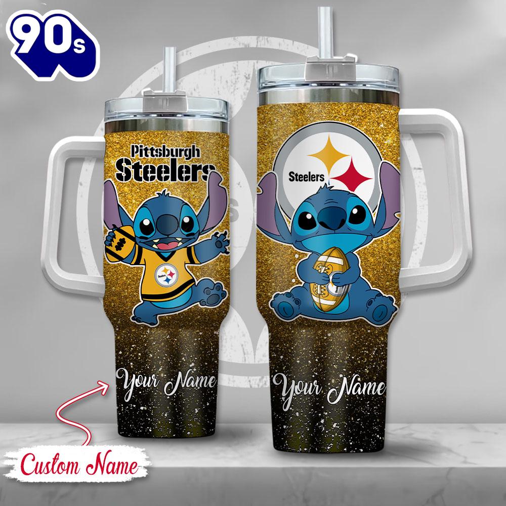 NFL Pittsburgh Steelers Stitch Glitter Custom Stanley Quencher 40oz Stainless Steel Tumbler With Handle NFL Pittsburgh Steelers Stitch Glitter Custom Stanley Quencher 40oz Stainless Steel Tumbler With Handle