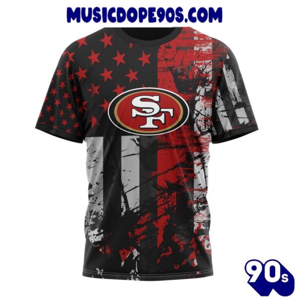 NFL San Francisco 49ers Custom Name Number Classic Grunge American Flag T-Shirt