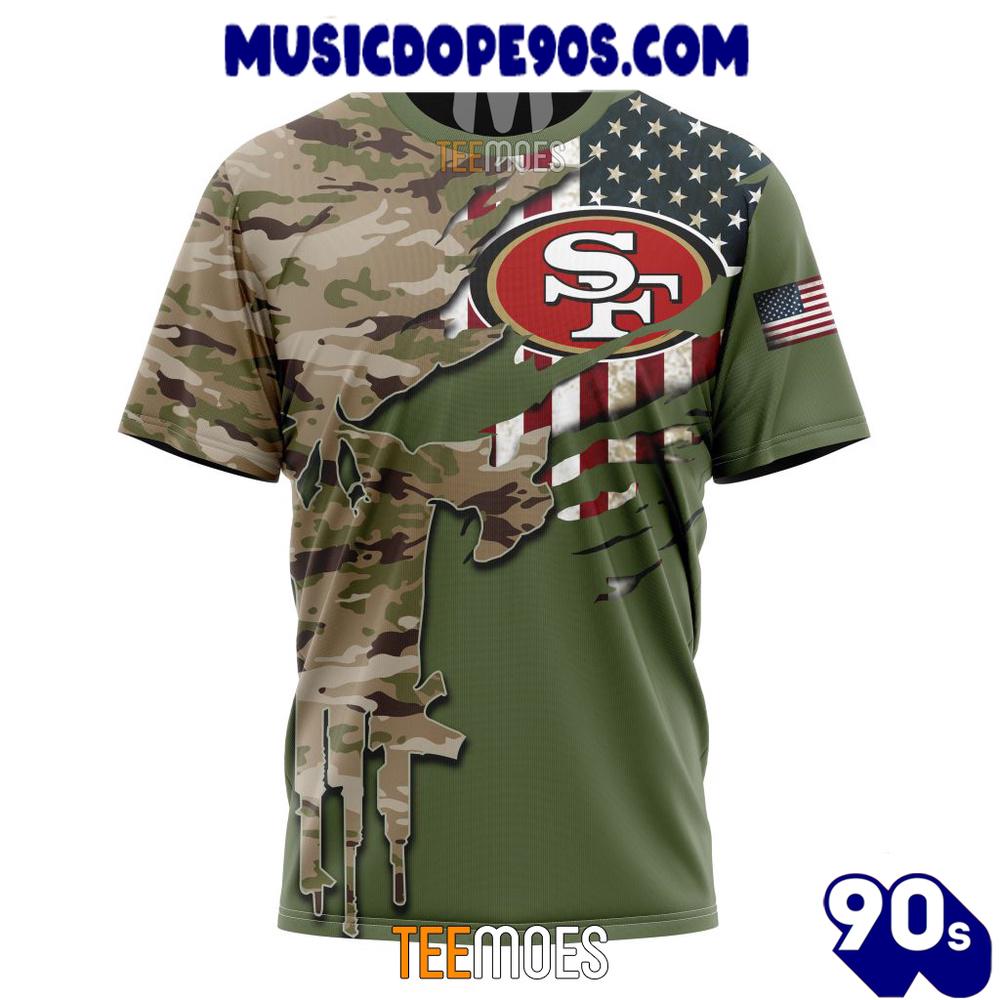 NFL San Francisco 49ers Custom Name Number Green Camo US Military T-Shirt NFL San Francisco 49ers Custom Name Number Green Camo US Military T-Shirt