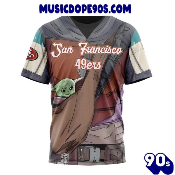 NFL San Francisco 49ers Custom Name Number Mandalorian And Baby Yoda T-Shirt