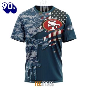 NFL San Francisco 49ers Custom Name Number Navy Skull Camo Veteran T-Shirt