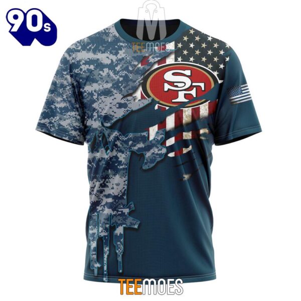 NFL San Francisco 49ers Custom Name Number Navy Skull Camo Veteran T-Shirt