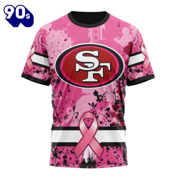 NFL San Francisco 49ers Custom Name Number Pink Breast Cancer T-Shirt