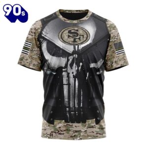 NFL San Francisco 49ers Custom Name Number Skull Camo Veteran Kits T-Shirt