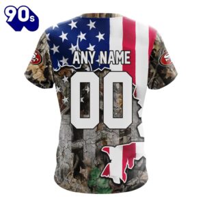 NFL San Francisco 49ers Custom Name Number USA Flag Camo Realtree T-Shirt