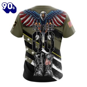 NFL San Francisco 49ers Custom Name Number Veterans Kneeling Soldier T-Shirt