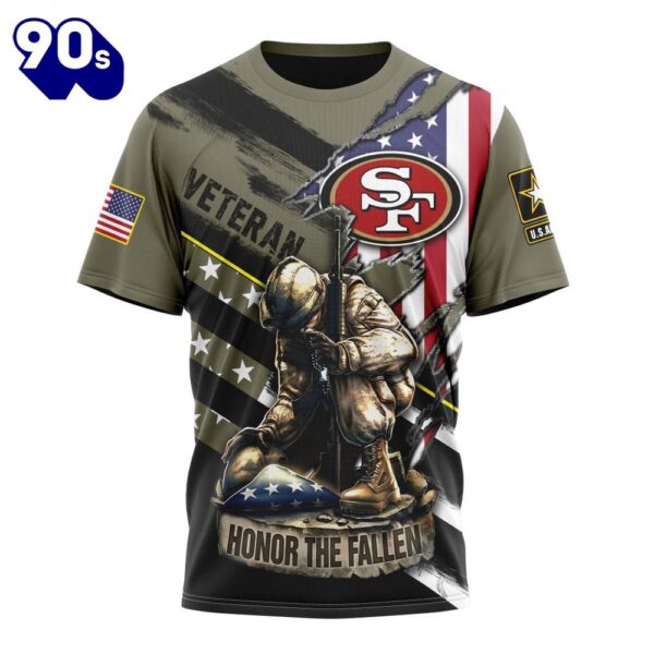 NFL San Francisco 49ers Custom Name Number Veterans Kneeling Soldier T-Shirt