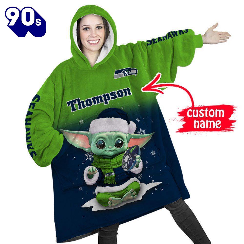 NFL Seattle Seahawks Baby Yoda Custom Huggle Hoodie NFL Seattle Seahawks Baby Yoda Custom Huggle Hoodie