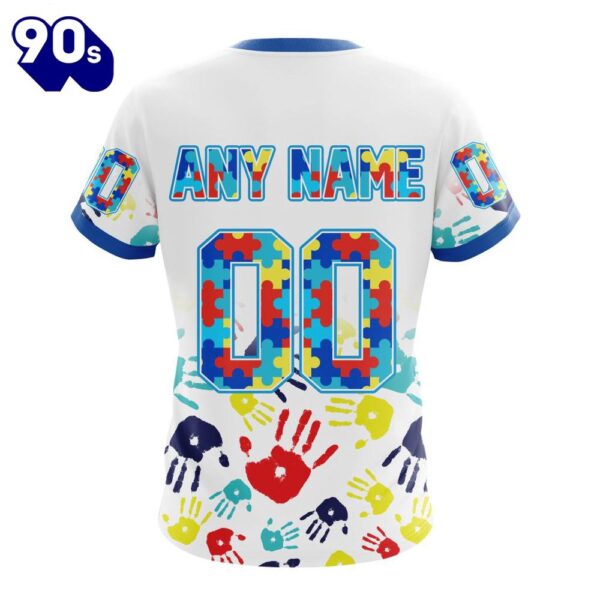 NFL Seattle Seahawks Custom Name Number Autism Awareness Hands T-Shirt