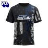 NFL Seattle Seahawks Custom Name Number Classic Grunge American Flag T-Shirt