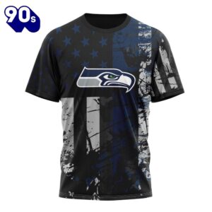 NFL Seattle Seahawks Custom Name Number Classic Grunge American Flag T-Shirt