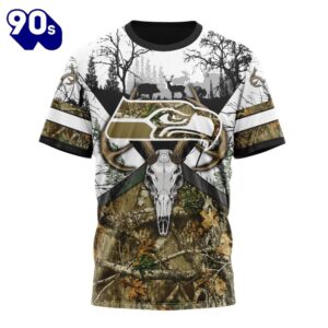 NFL Seattle Seahawks Custom Name Number Deer Skull And Forest T-Shirt