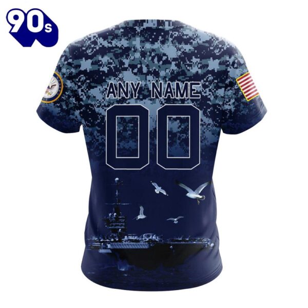 NFL Seattle Seahawks Custom Name Number Honor US Navy Veterans T-Shirt