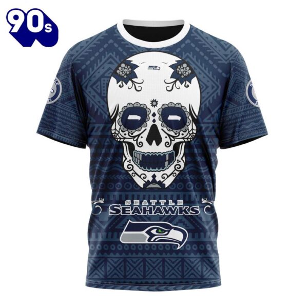 NFL Seattle Seahawks Custom Name Number Kits For Dia De Muertos T-Shirt