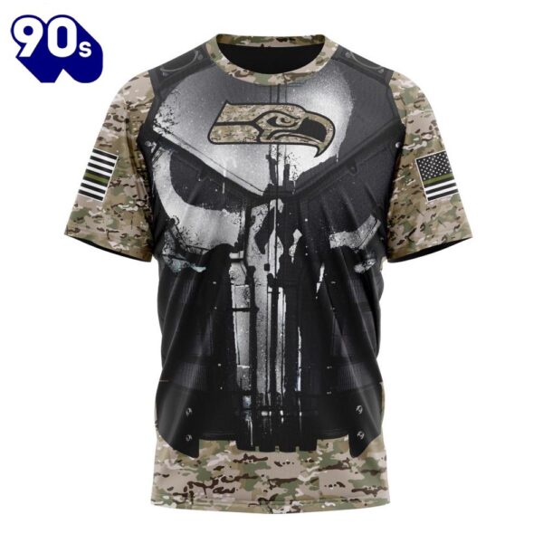 NFL Seattle Seahawks Custom Name Number Skull Camo Veteran Kits T-Shirt