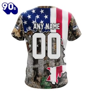 NFL Seattle Seahawks Custom Name Number USA Flag Camo Realtree T-Shirt