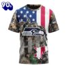 NFL Seattle Seahawks Custom Name Number USA Flag Camo Realtree T-Shirt