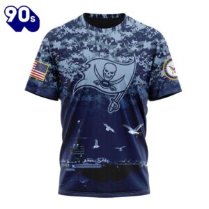 NFL Tampa Bay Buccaneers Custom Name Number Honor US Navy Veterans T-Shirt