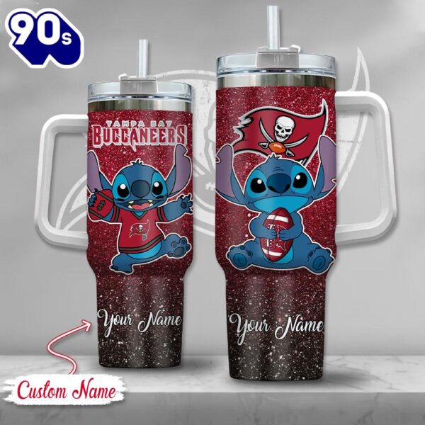 NFL Tampa Bay Buccaneers Stitch Glitter Custom Stanley Quencher 40oz Stainless Steel Tumbler With Handle