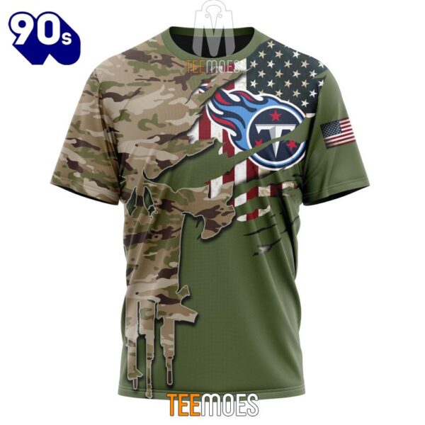 NFL Tennessee Titans Custom Name Number Green Camo US Military T-Shirt