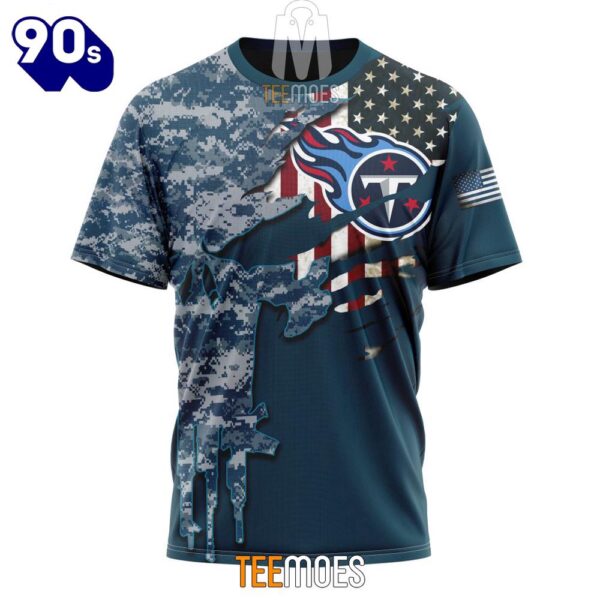 NFL Tennessee Titans Custom Name Number Navy Skull Camo Veteran T-Shirt