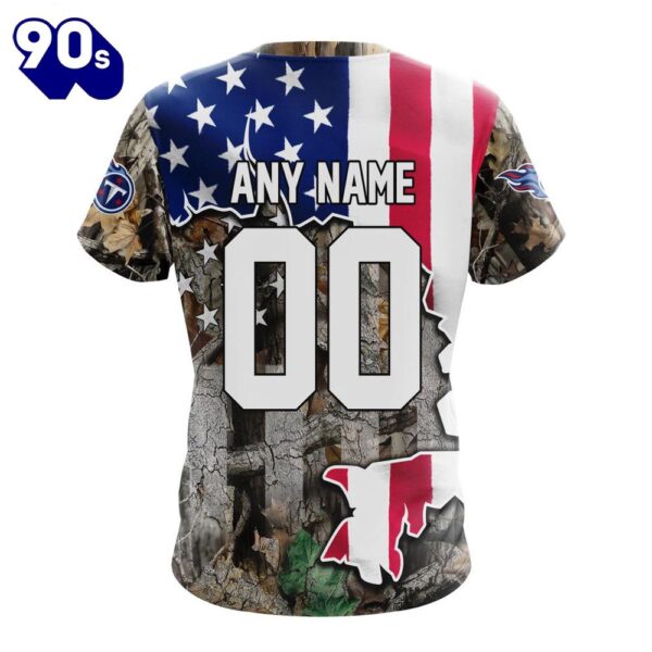 NFL Tennessee Titans Custom Name Number USA Flag Camo Realtree T-Shirt