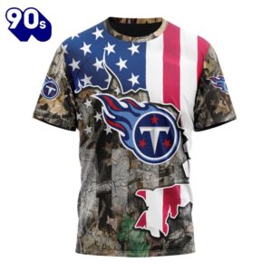 NFL Tennessee Titans Custom Name Number USA Flag Camo Realtree T-Shirt