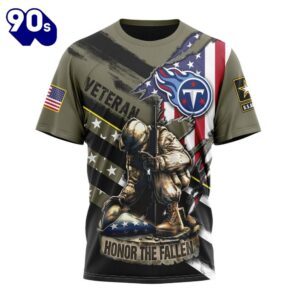 NFL Tennessee Titans Custom Name Number Veterans Kneeling Soldier T-Shirt