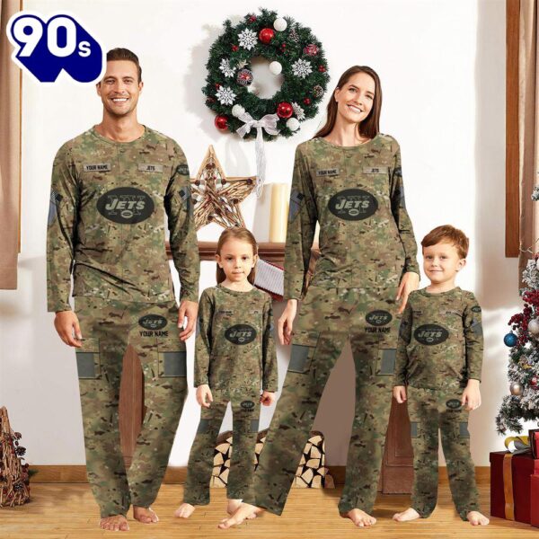 NFL Family Pajama Set,  NFL Vetaran Day Cutsom New York Jets Sport Camo Uniform Pajamas