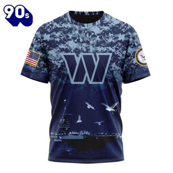 NFL Washington Commanders Custom Name Number Honor US Navy Veterans T-Shirt