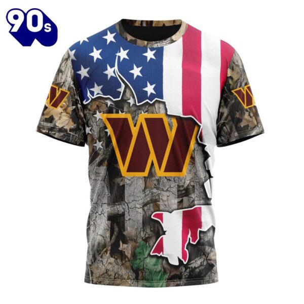 NFL Washington Commanders Custom Name Number USA Flag Camo Realtree T-Shirt