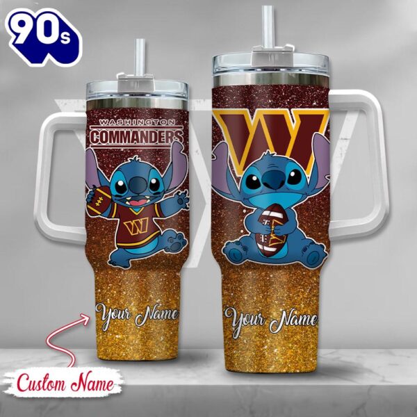 NFL Washington Commanders Stitch Glitter Custom Stanley Quencher 40oz Stainless Steel Tumbler With Handle