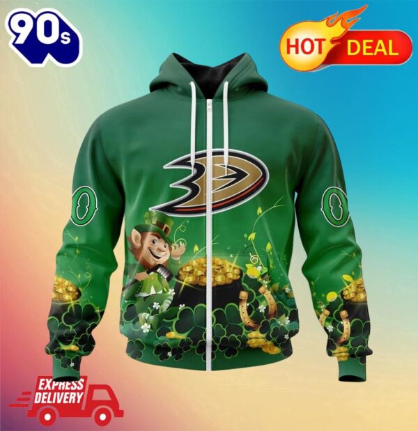 NHL Anaheim Ducks Special Design For St. Patrick’s Day Zipper Hoodie