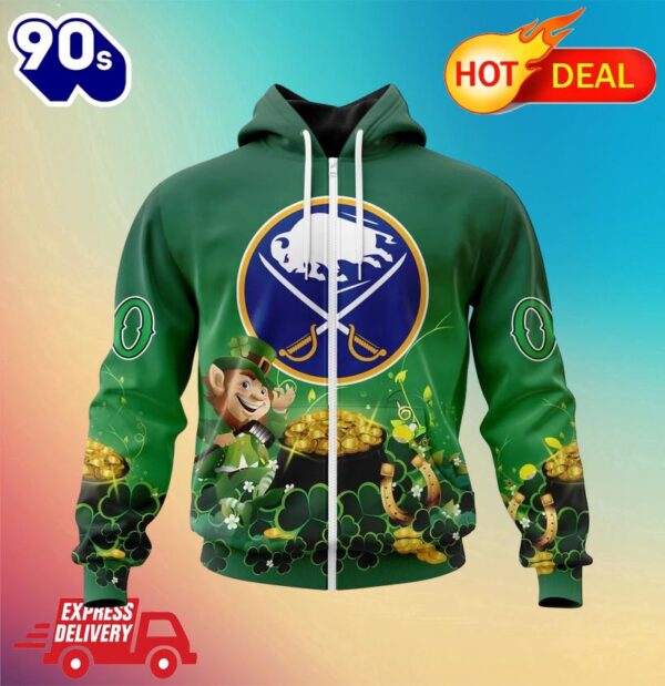 NHL Buffalo Sabres Special Design For St. Patrick’s Day Zipper Hoodie