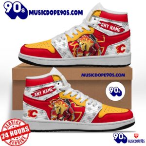 NHL Calgary Flames With Team Mascot Customized Air Jordan 1 Sneaker