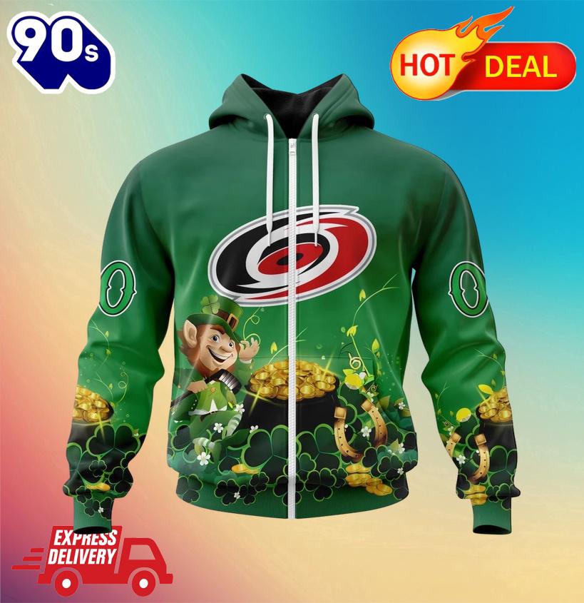 NHL Carolina Hurricanes Special Design For St. Patrick's Day Zipper Hoodie NHL Carolina Hurricanes Special Design For St. Patrick's Day Zipper Hoodie