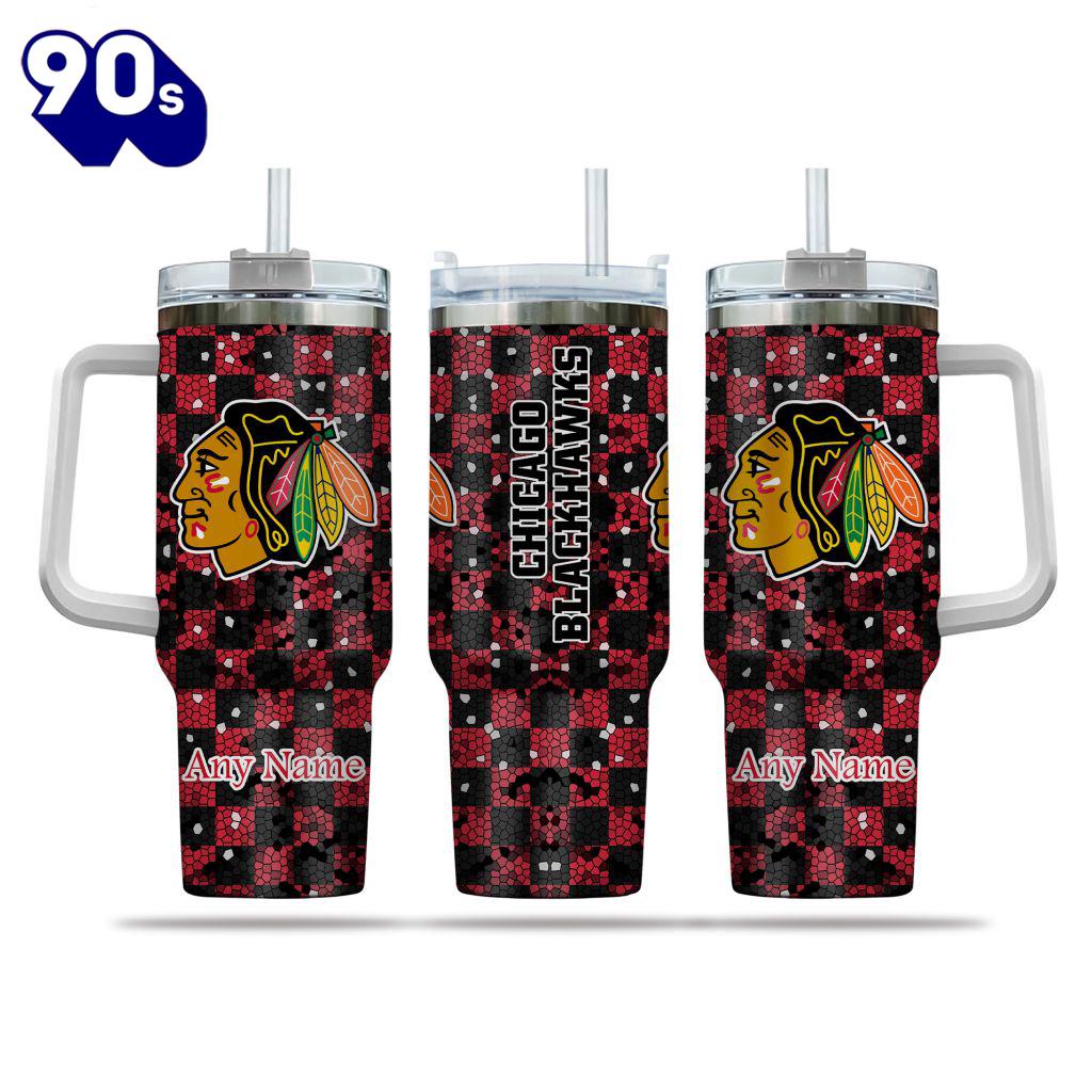 NHL Chicago Blackhawks Stained Glass Effect Custom Stanley Quencher 40oz Stainless Steel Tumbler With Handle - NHL Tumbler 40oz NHL Chicago Blackhawks Stained Glass Effect Custom Stanley Quencher 40oz Stainless Steel Tumbler With Handle - NHL Tumbler 40oz