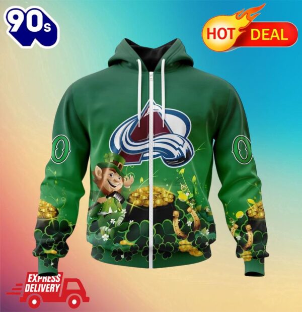 NHL Colorado Avalanche Special Design For St. Patrick’s Day Zipper Hoodie