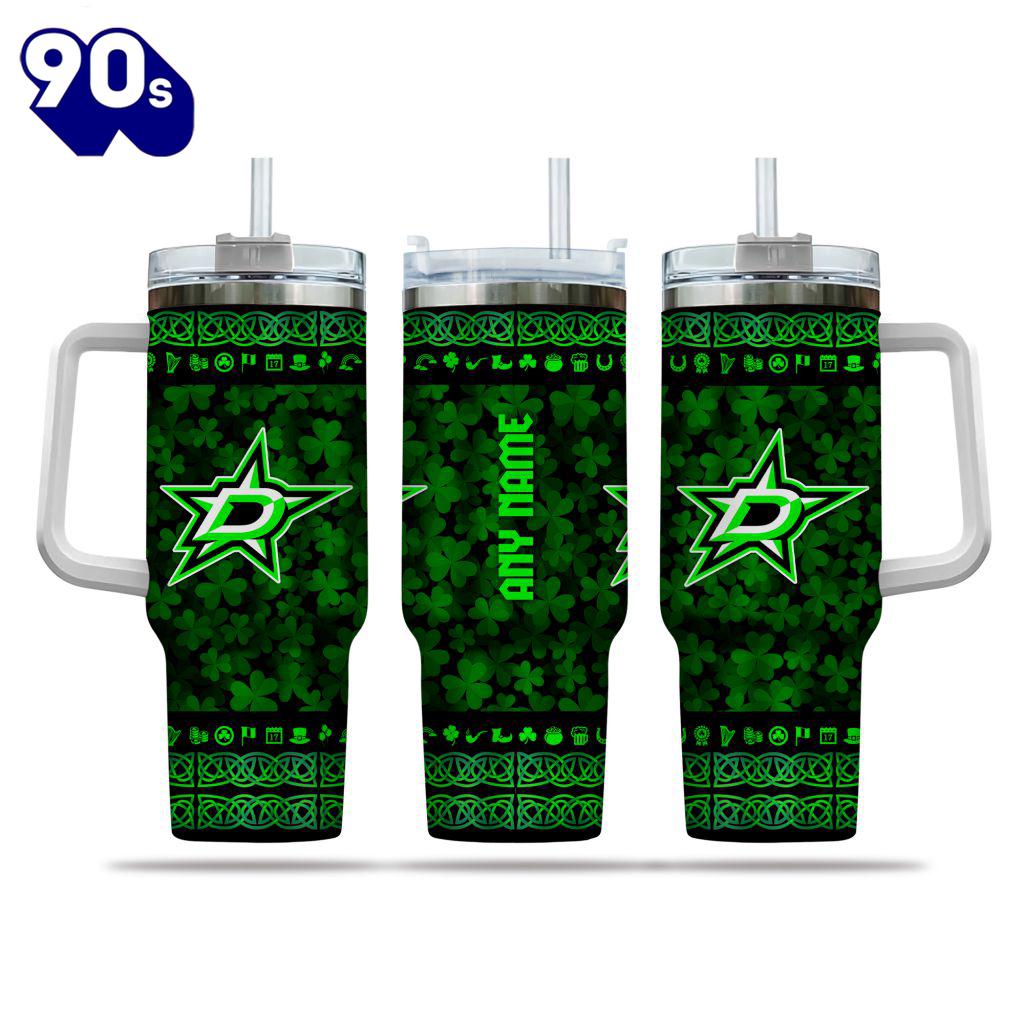 NHL Dallas Stars Happy St. Patrick's Day Custom Stanley Quencher 40oz Stainless Steel Tumbler With Handle - NHL Tumbler 40oz NHL Dallas Stars Happy St. Patrick's Day Custom Stanley Quencher 40oz Stainless Steel Tumbler With Handle - NHL Tumbler 40oz