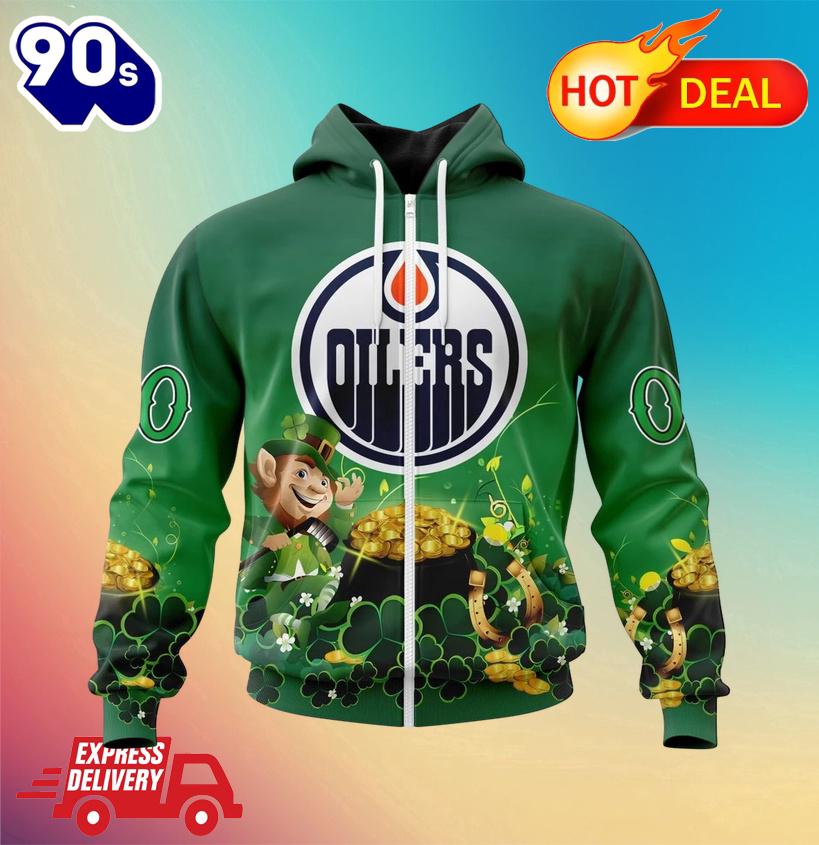 NHL Edmonton Oilers Special Design For St. Patrick's Day Zipper Hoodie NHL Edmonton Oilers Special Design For St. Patrick's Day Zipper Hoodie