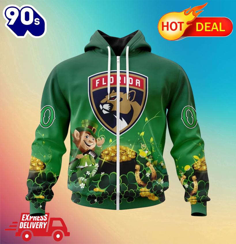 NHL Florida Panthers Special Design For St. Patrick's Day Zipper Hoodie NHL Florida Panthers Special Design For St. Patrick's Day Zipper Hoodie