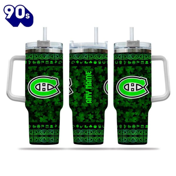 NHL Montreal Canadiens Happy St. Patrick’s Day Custom Stanley Quencher 40oz Stainless Steel Tumbler With Handle  – NHL Tumbler 40oz